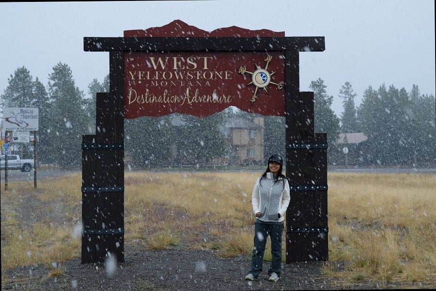 Linda in Front of Yellowstone Sign
