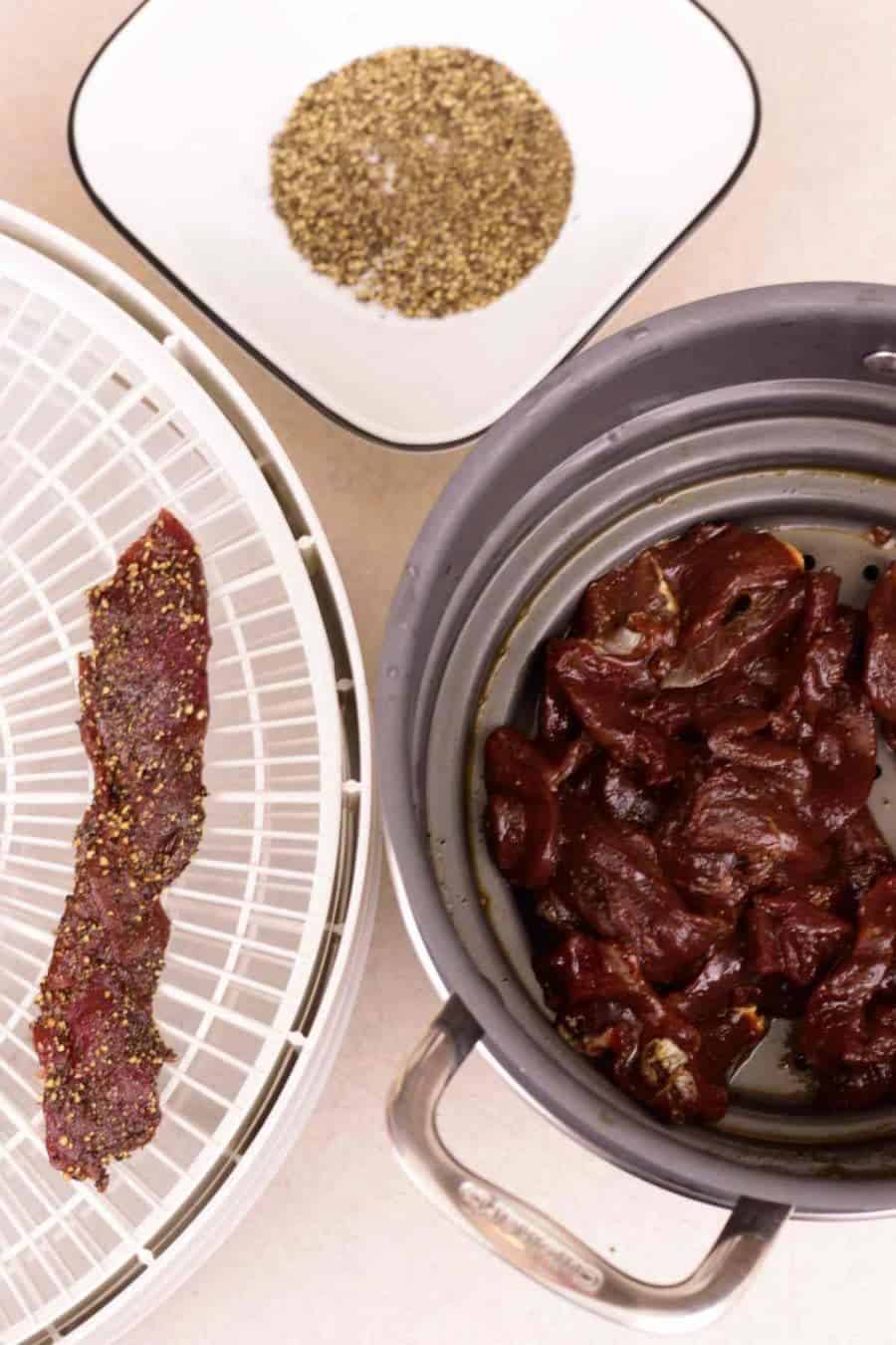 Peppered Venison in Colander & Tray
