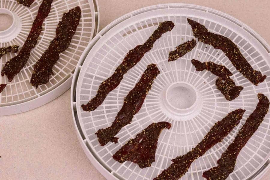 Peppered Venison on Dehydrator Trays