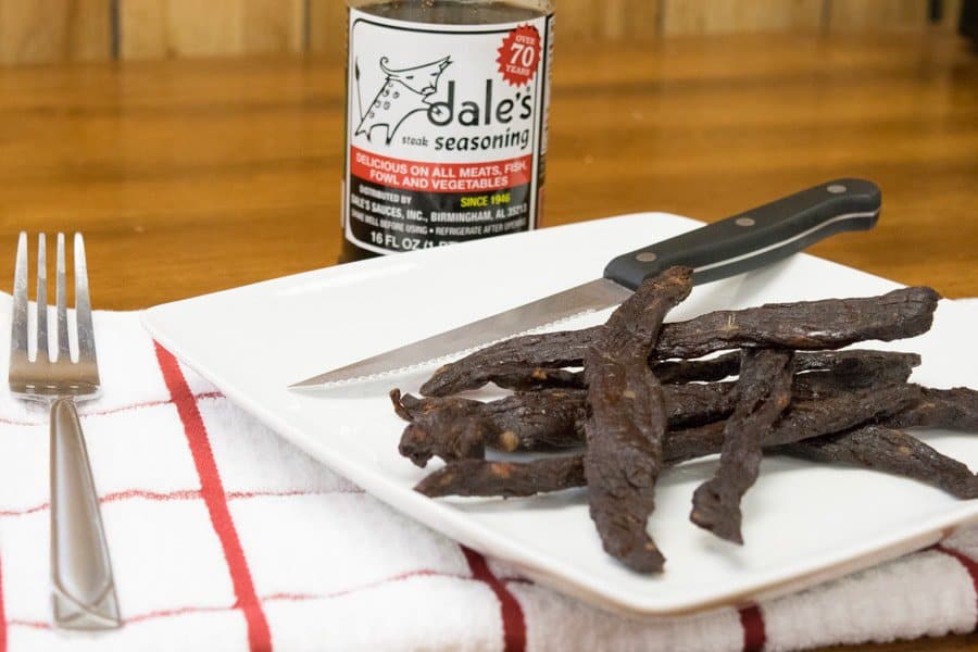 Dale's Steak Marinade Beef Jerky is salty and savory! A hard to beat jerky flavor straight from a bottle! | Jerkyholic.com
