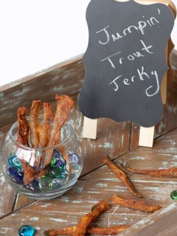 Trout Jerky on serving tray