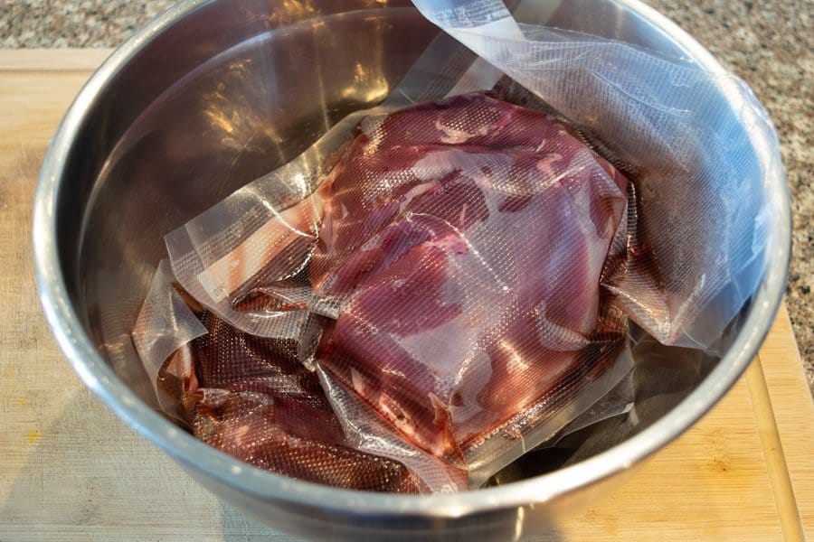 Thawed freezer packed venison in bowl