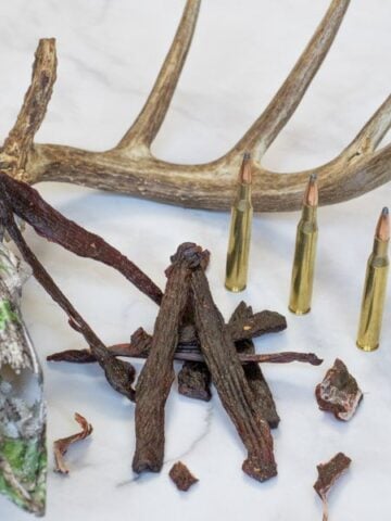 Venison jerky with skull and bullets