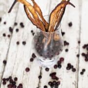 blueberry Eggplant jerky in glass cup