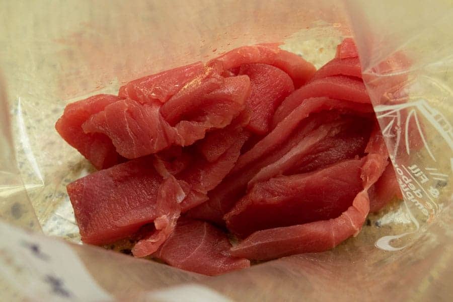 sliced tuna in ziplock bag