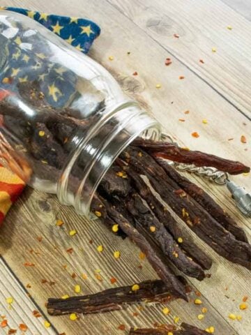 Beef Jerky in mason jar with american flag