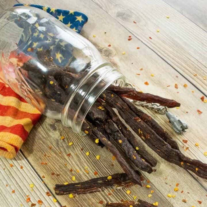 Beef Jerky in mason jar with american flag