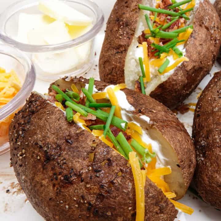 baked potato with toppings
