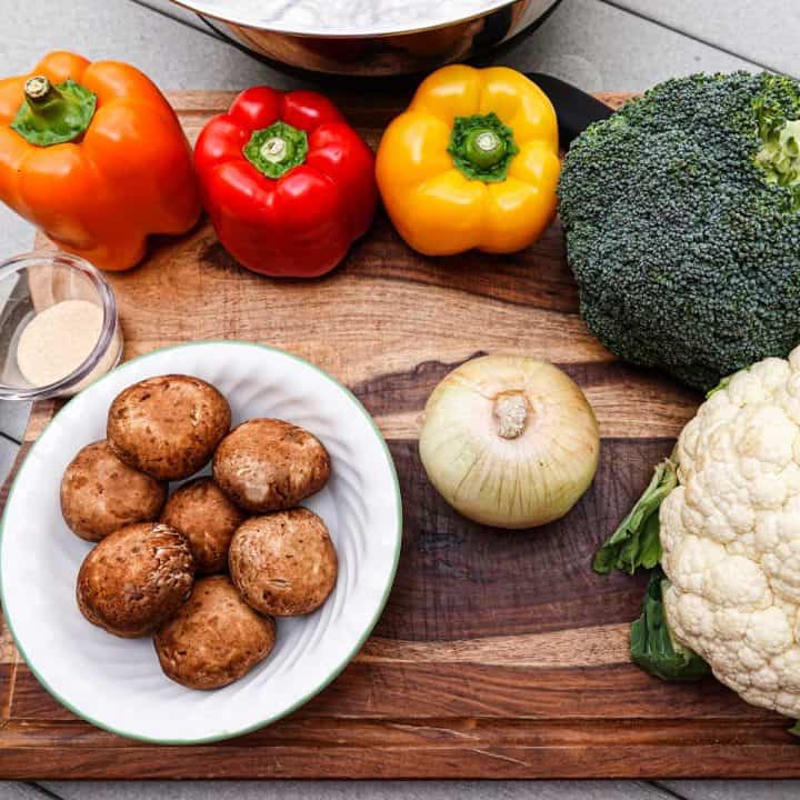 Raw veggies on cutting board