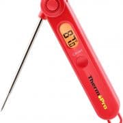 Red Meat Thermometer with digital read out with temperature.