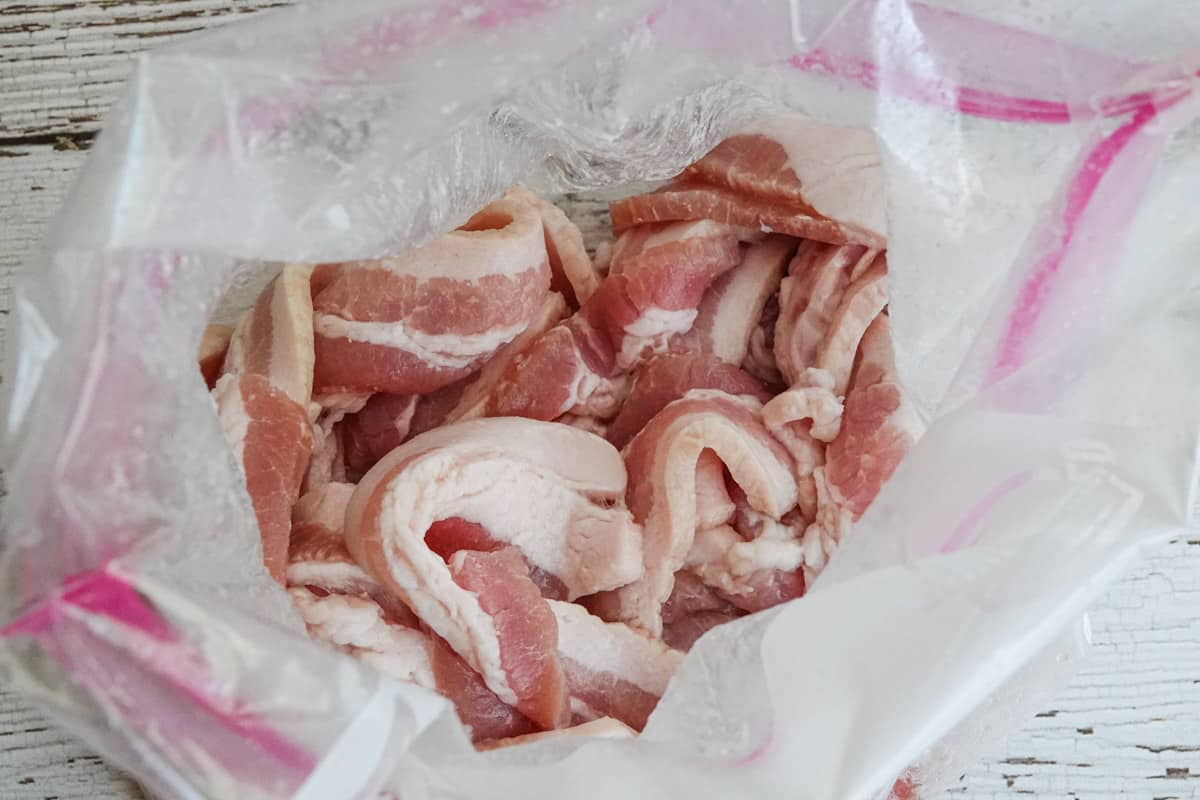 bacon marinating in ziplock bag