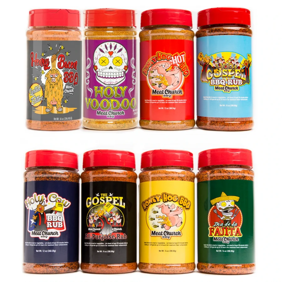 Meat Church's line up of seasonings for cooking meat