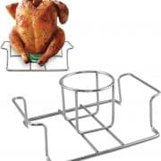 Stand that holds beer for chicken to sit atop while cooking on grill.