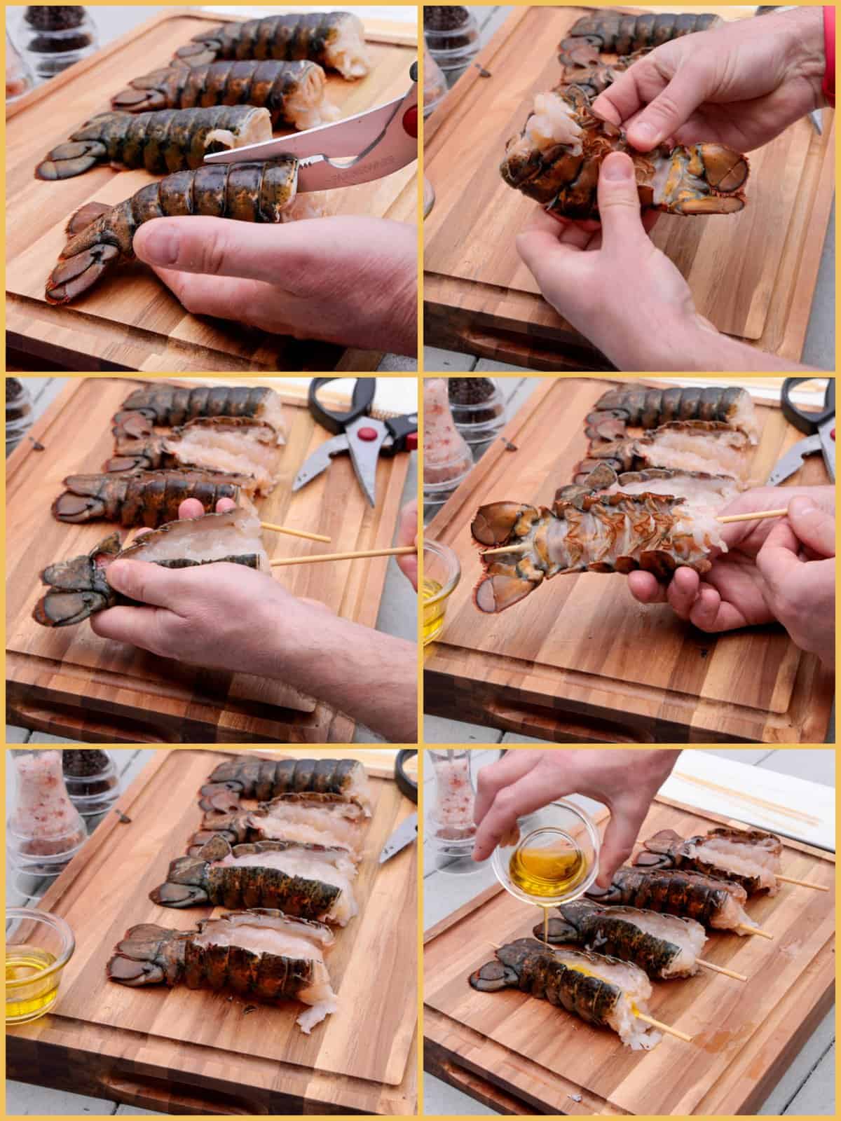 Collage of butterflying lobster tails